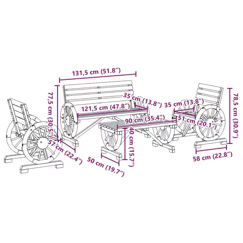 vidaXL Patio Lounge Set Outdoor Garden Seat Furniture 4 Piece Solid Wood Fir