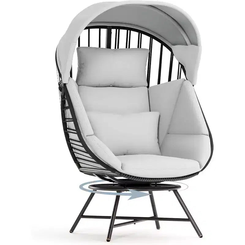 LAUSAINT HOME Oversized 360 Swivel Egg Chair with Cushion & Sunshade Brim Indoor & Outdoor Egg Chair