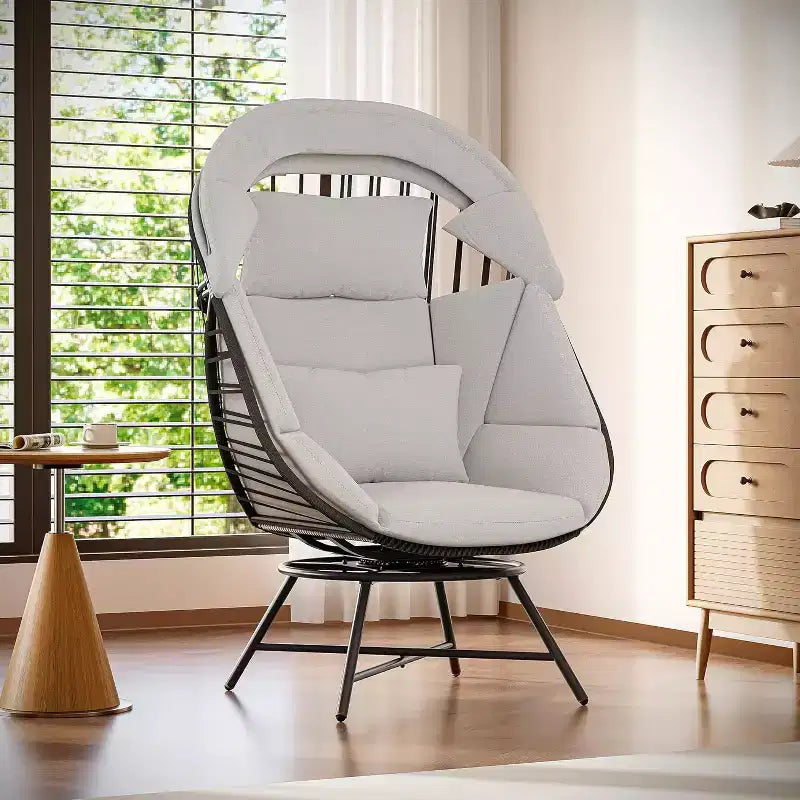 LAUSAINT HOME Oversized 360 Swivel Egg Chair with Cushion & Sunshade Brim Indoor & Outdoor Egg Chair