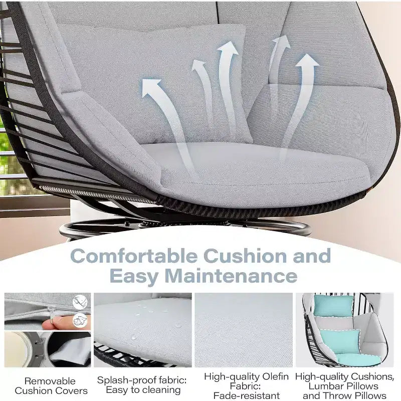 LAUSAINT HOME Oversized 360 Swivel Egg Chair with Cushion & Sunshade Brim Indoor & Outdoor Egg Chair
