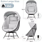 LAUSAINT HOME Oversized 360 Swivel Egg Chair with Cushion & Sunshade Brim Indoor & Outdoor Egg Chair