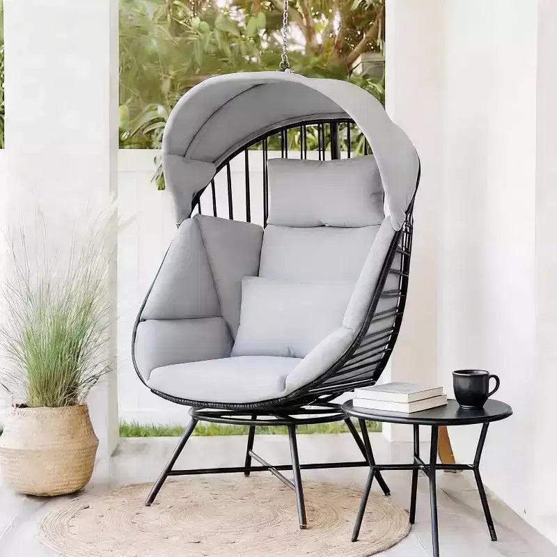 LAUSAINT HOME Oversized 360 Swivel Egg Chair with Cushion & Sunshade Brim Indoor & Outdoor Egg Chair