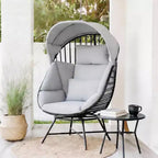 LAUSAINT HOME Oversized 360 Swivel Egg Chair with Cushion & Sunshade Brim Indoor & Outdoor Egg Chair
