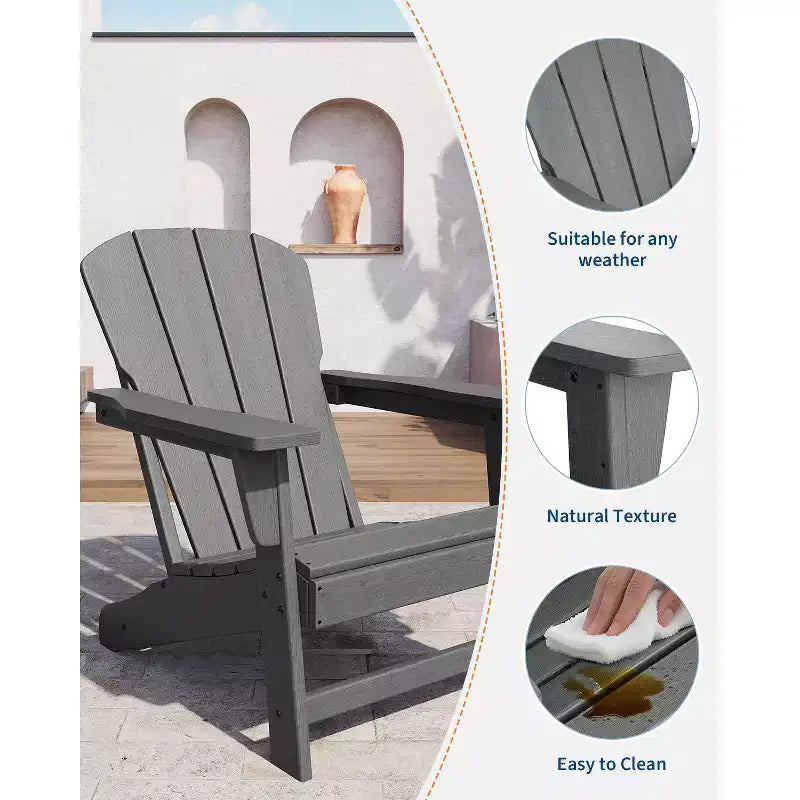 Oversized All-Weather Adirondack Chair  380 lb Capacity HDPE with Wood-Like Texture, Durable Outdoor Lounge Chair for Patio, Lawn & Deck