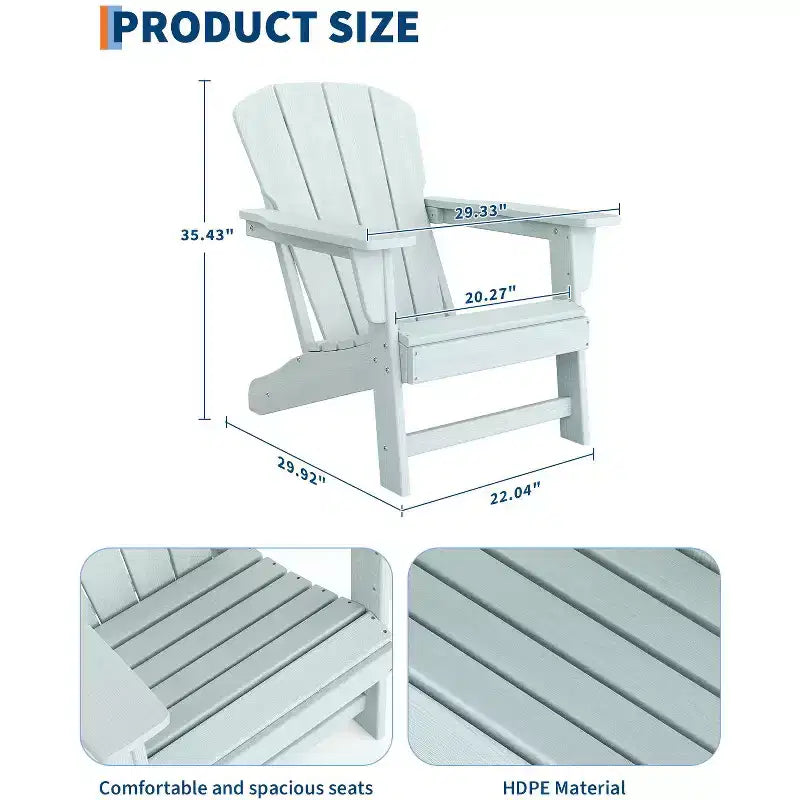 Oversized All-Weather Adirondack Chair  380 lb Capacity HDPE with Wood-Like Texture, Durable Outdoor Lounge Chair for Patio, Lawn & Deck
