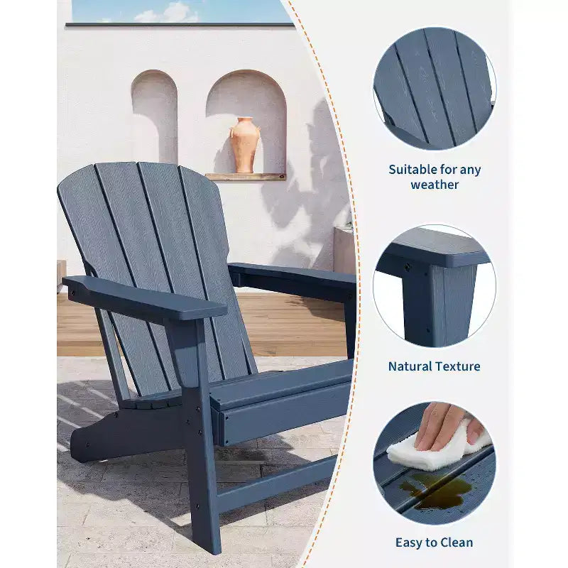 Oversized All-Weather Adirondack Chair  380 lb Capacity HDPE with Wood-Like Texture, Durable Outdoor Lounge Chair for Patio, Lawn & Deck