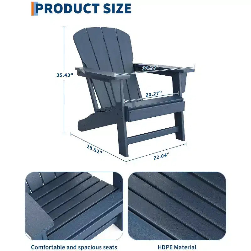 Oversized All-Weather Adirondack Chair  380 lb Capacity HDPE with Wood-Like Texture, Durable Outdoor Lounge Chair for Patio, Lawn & Deck