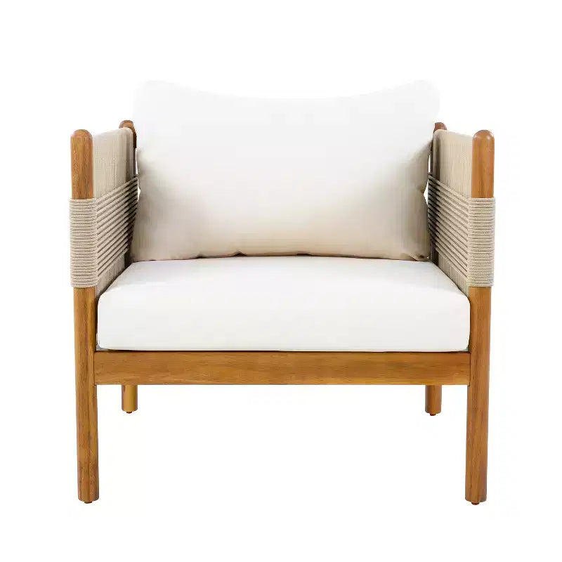 Christopher Knight Home Seungho Modern Outdoor Acacia Wood Club Chair with Diamond Rope Weave and Cushions