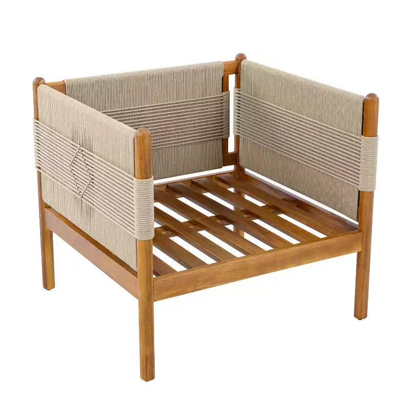 Christopher Knight Home Seungho Modern Outdoor Acacia Wood Club Chair with Diamond Rope Weave and Cushions