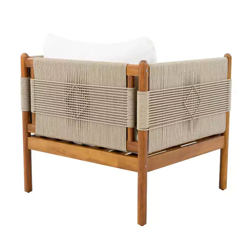 Christopher Knight Home Seungho Modern Outdoor Acacia Wood Club Chair with Diamond Rope Weave and Cushions