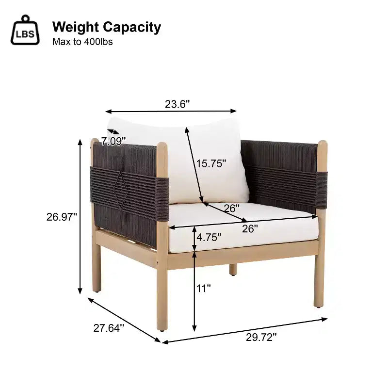 Christopher Knight Home Seungho Modern Outdoor Acacia Wood Club Chair with Diamond Rope Weave and Cushions