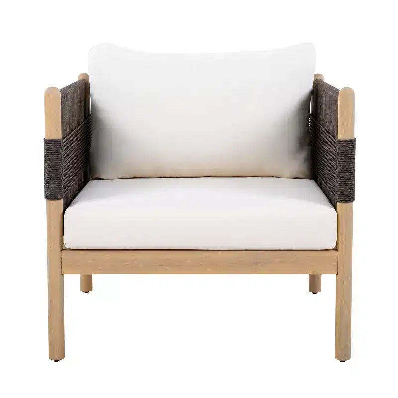 Christopher Knight Home Seungho Modern Outdoor Acacia Wood Club Chair with Diamond Rope Weave and Cushions