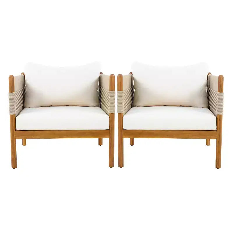 Christopher Knight Home Jiyeon Modern Outdoor Acacia Wood Club Chair with Diamond Rope Weave and Cushions (Set of 2)