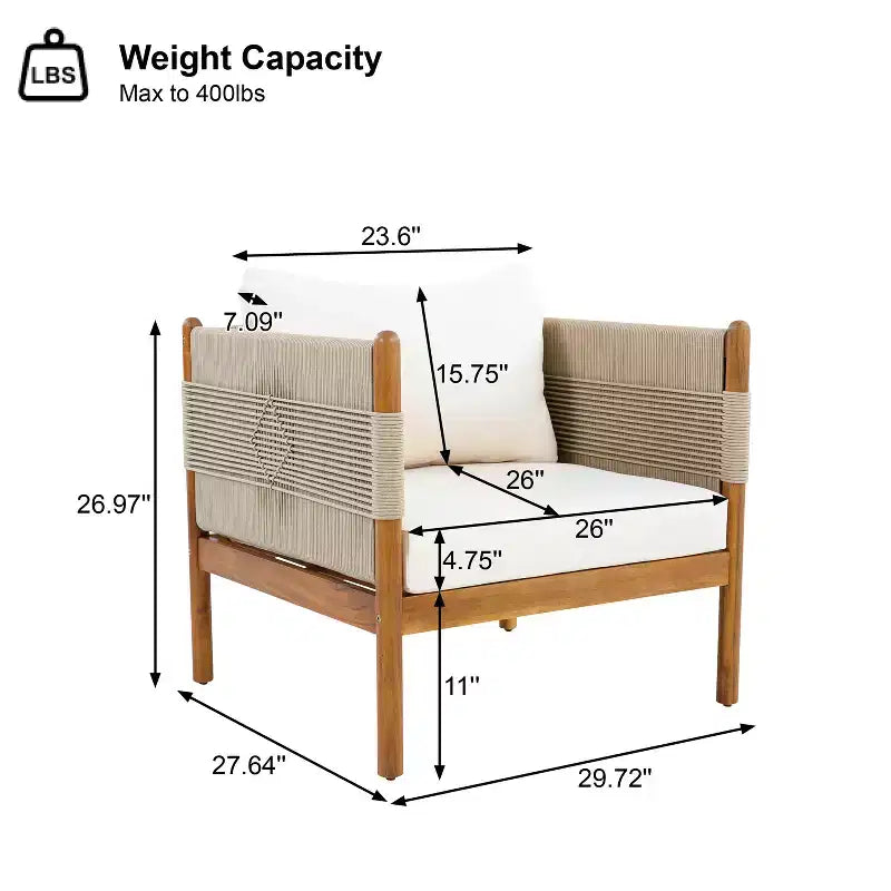 Christopher Knight Home Jiyeon Modern Outdoor Acacia Wood Club Chair with Diamond Rope Weave and Cushions (Set of 2)