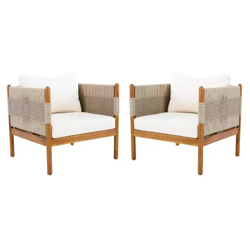 Christopher Knight Home Jiyeon Modern Outdoor Acacia Wood Club Chair with Diamond Rope Weave and Cushions (Set of 2)