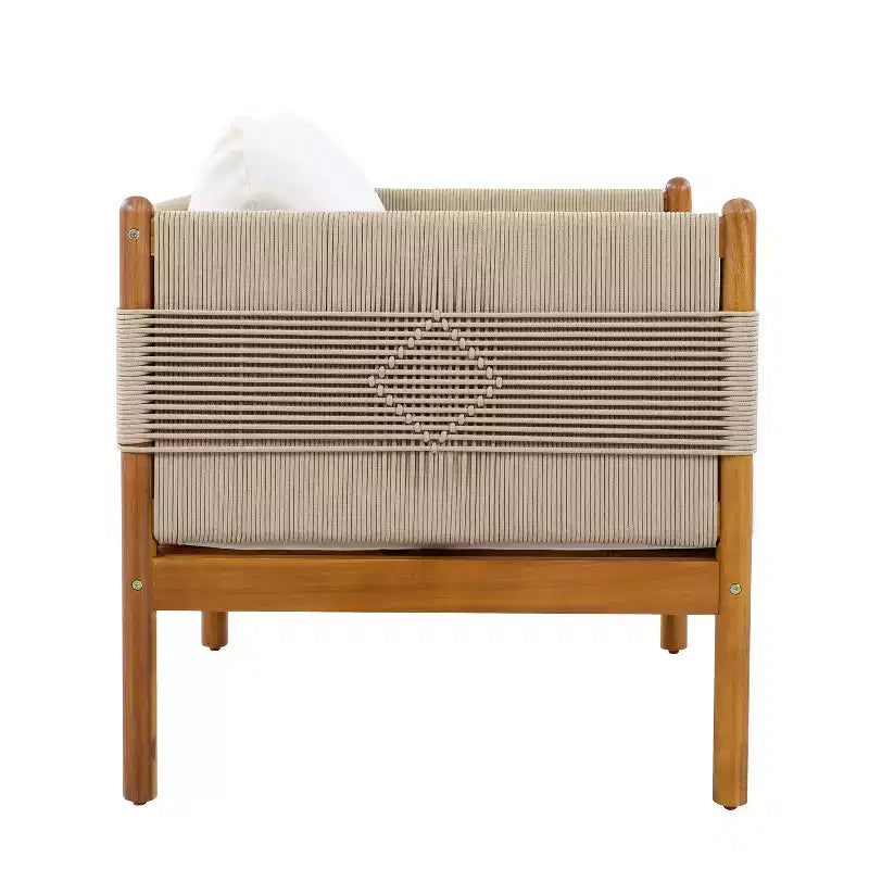 Christopher Knight Home Jiyeon Modern Outdoor Acacia Wood Club Chair with Diamond Rope Weave and Cushions (Set of 2)