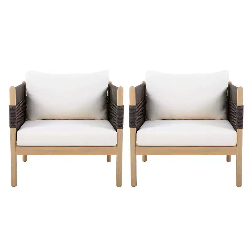 Christopher Knight Home Jiyeon Modern Outdoor Acacia Wood Club Chair with Diamond Rope Weave and Cushions (Set of 2)