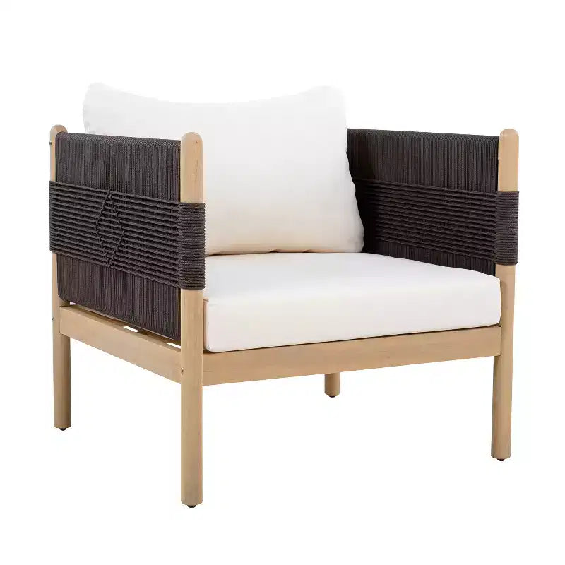 Christopher Knight Home Jiyeon Modern Outdoor Acacia Wood Club Chair with Diamond Rope Weave and Cushions (Set of 2)