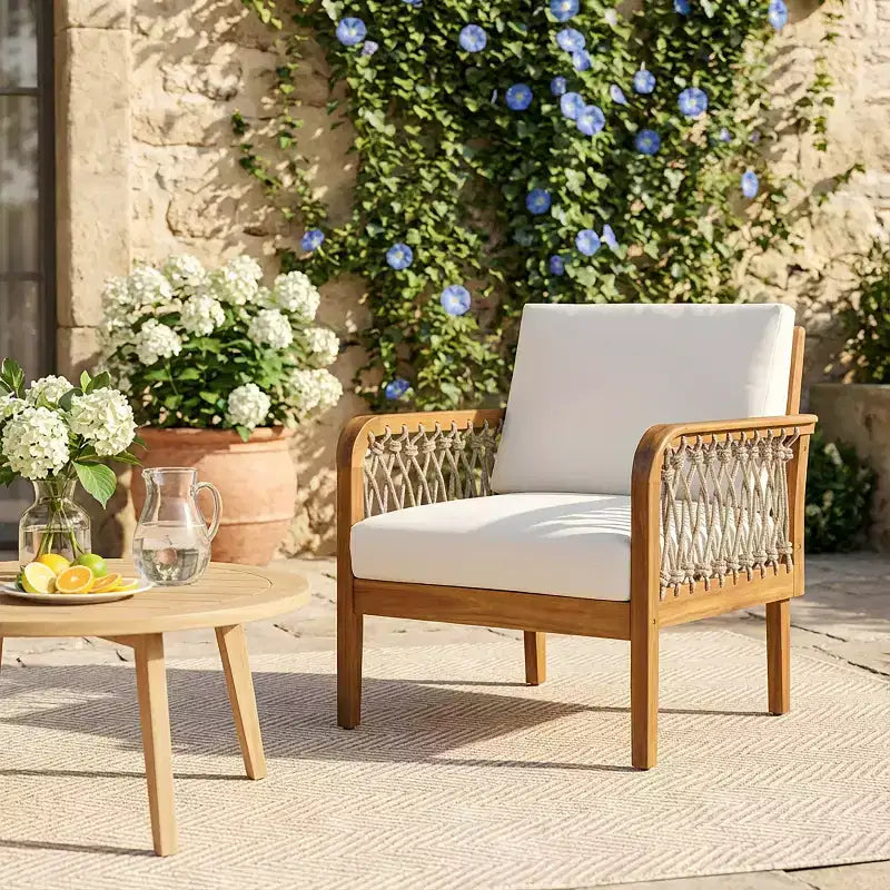 Christopher Knight Home Momo Sedia a club moderna da esterno in legno di acacia con corda intrecciata a mano
