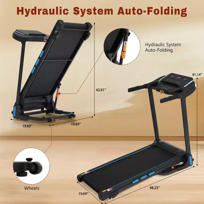 Whisen Foldable Treadmills, Home Exercise Equipment Treadmills with Incline, 350 LBS Weight Capacity - Black