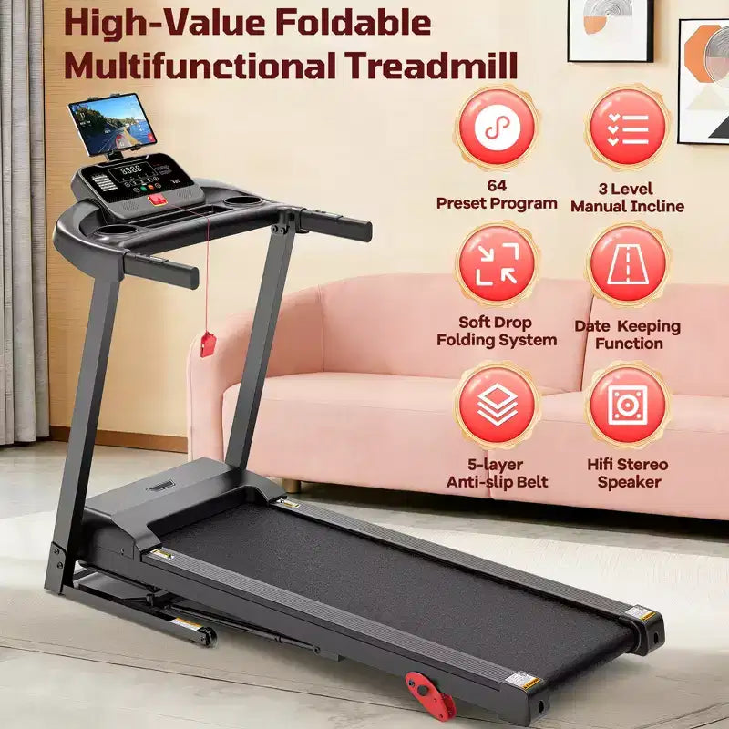 Vendita promozionale tapis roulant inclinabile  Inclinazione manuale su 3 livelli al 12%, capacità di 150 kg con connettività Bluetooth APP, tapis roulant pieghevole per casa piccola/ufficio