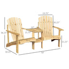 Fire Pit Seating, 2 Wooden Adirondack Chairs with Outdoor Table & Umbrella Hole, Wood 2 Person Adirondack Bench, Natural