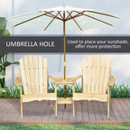 Fire Pit Seating, 2 Wooden Adirondack Chairs with Outdoor Table & Umbrella Hole, Wood 2 Person Adirondack Bench, Natural