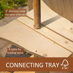 Fire Pit Seating, 2 Wooden Adirondack Chairs with Outdoor Table & Umbrella Hole, Wood 2 Person Adirondack Bench, Natural