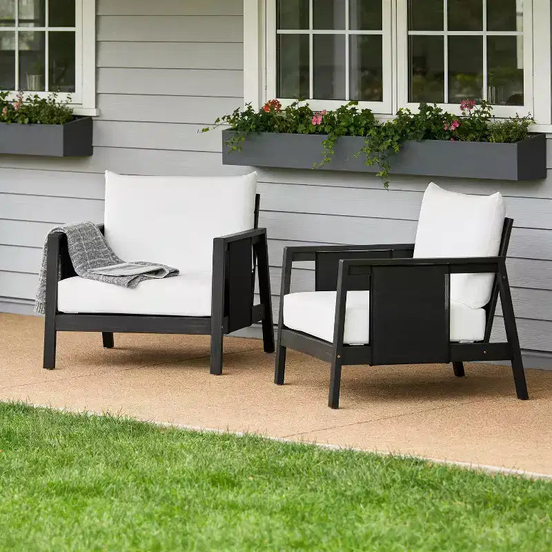 Christopher Knight Home Bernice Sedia Club Moderna per Esterni in Legno di Acacia con Cuscini Spessi (Set di 2)