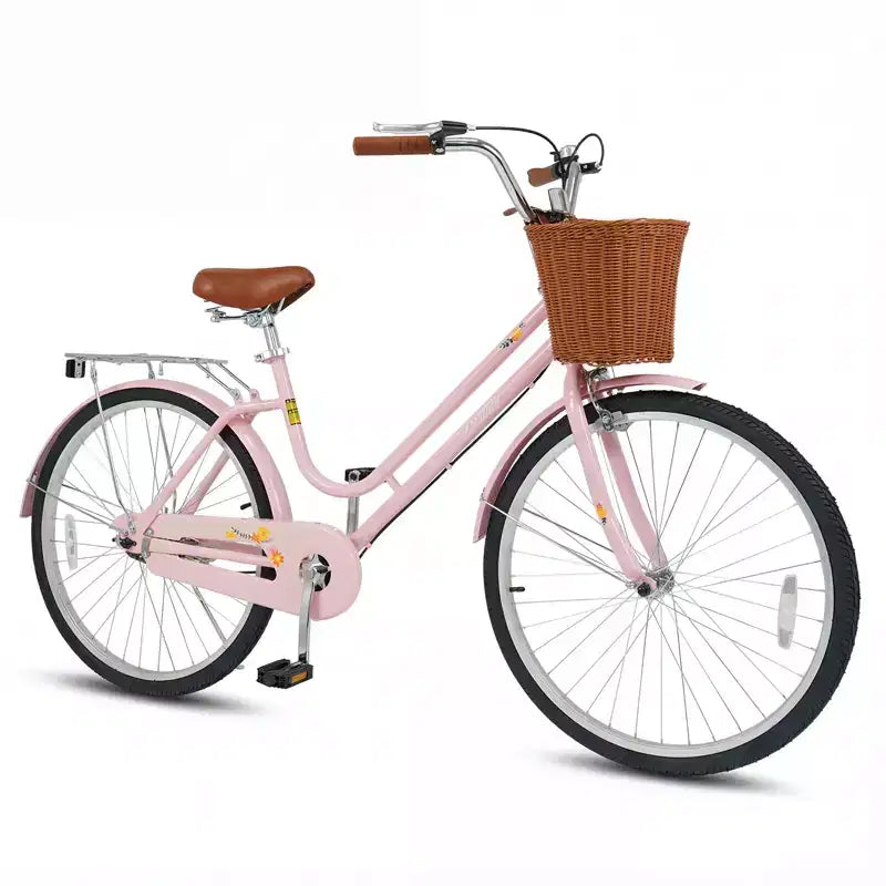 Bicicletta da spiaggia Gymax 26 pollici con sedile regolabile, cestino in vimini e portapacchi posteriore