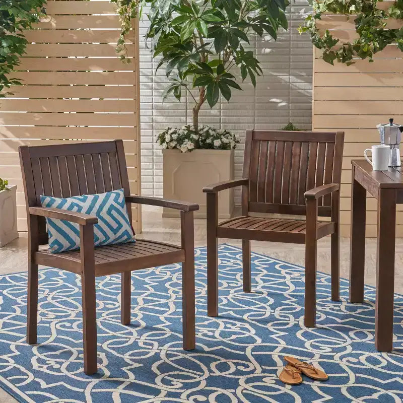 MAYEERTY Set di 2 Sedie da Pranzo da Esterno in Legno di Acacia, Sedute da Giardino Rustiche a Doghe per il Relax Estivo