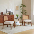 MAYEERTY Set of 2 Modern Beige Lounge Chair, Woven Backrest Wooden Frame Accent Chair for Living Room Bedroom Office