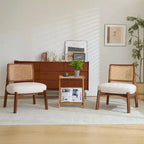 MAYEERTY Set di 2 poltrone moderne beige, sedia d'accento con schienale intrecciato e struttura in legno per soggiorno, camera da letto, ufficio