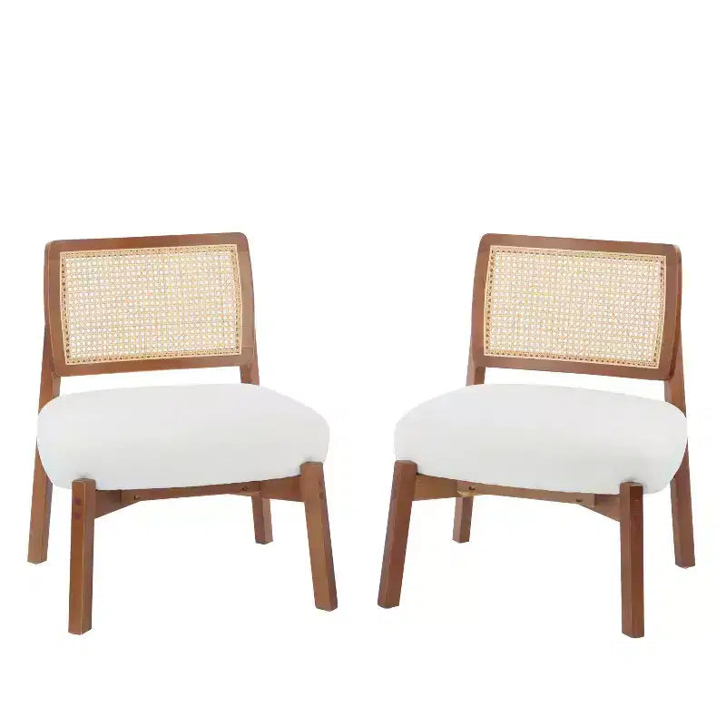 MAYEERTY Set di 2 poltrone moderne beige, sedia d'accento con schienale intrecciato e struttura in legno per soggiorno, camera da letto, ufficio
