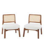 MAYEERTY Set di 2 poltrone moderne beige, sedia d'accento con schienale intrecciato e struttura in legno per soggiorno, camera da letto, ufficio