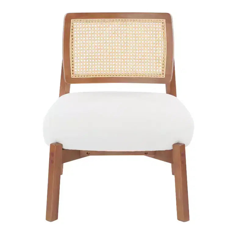 MAYEERTY Set di 2 poltrone moderne beige, sedia d'accento con schienale intrecciato e struttura in legno per soggiorno, camera da letto, ufficio