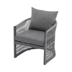MAYEERTY Modern Gray Curved Aluminum Lounge Chair, Rope-Weave Cushioned Chair for Outdoor Living
