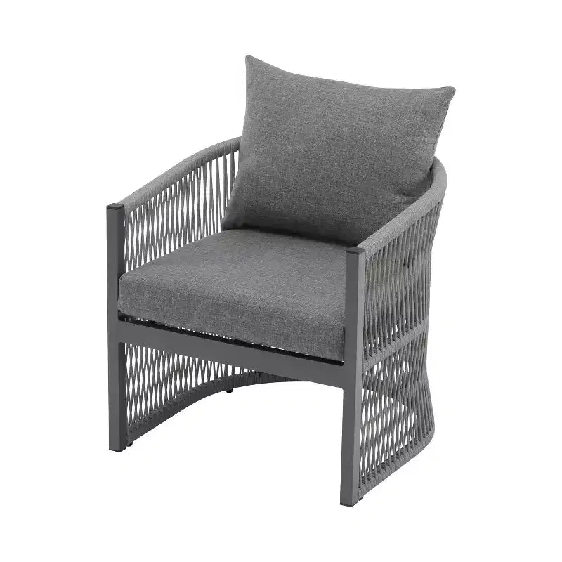 MAYEERTY Modern Gray Curved Aluminum Lounge Chair, Rope-Weave Cushioned Chair for Outdoor Living