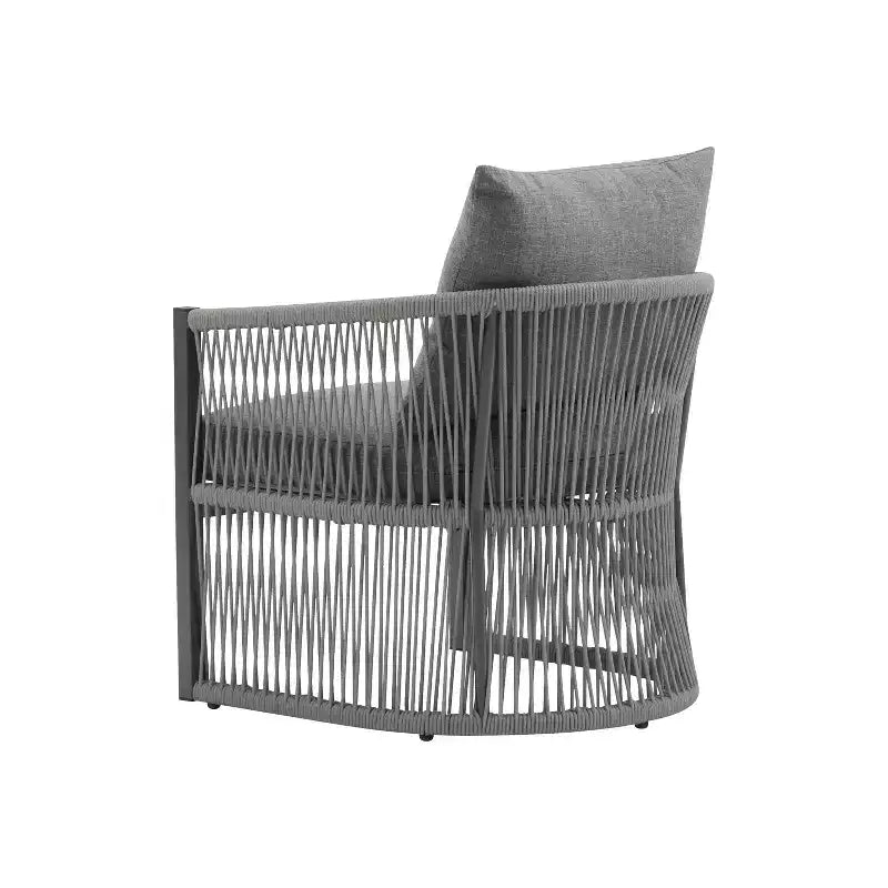 MAYEERTY Modern Gray Curved Aluminum Lounge Chair, Rope-Weave Cushioned Chair for Outdoor Living