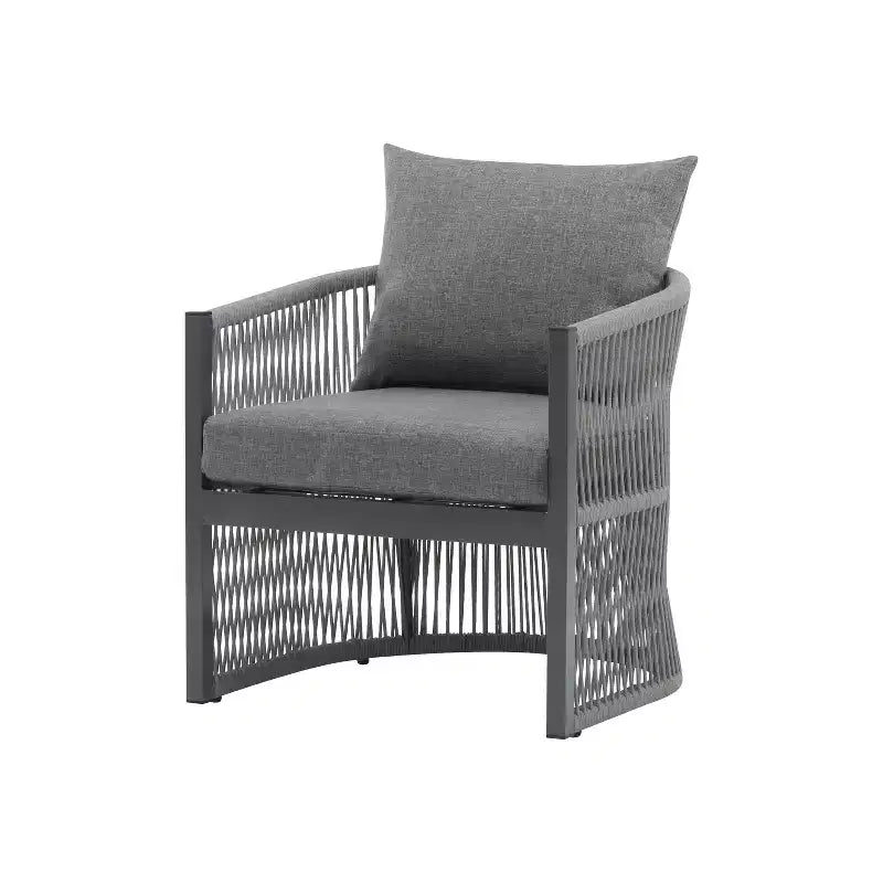 MAYEERTY Modern Gray Curved Aluminum Lounge Chair, Rope-Weave Cushioned Chair for Outdoor Living