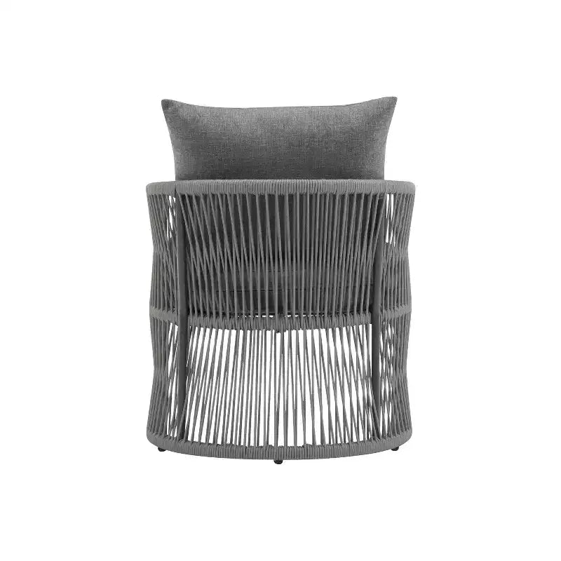 MAYEERTY Modern Gray Curved Aluminum Lounge Chair, Rope-Weave Cushioned Chair for Outdoor Living