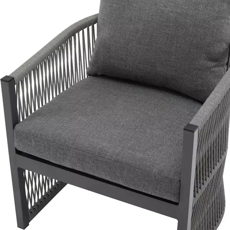 MAYEERTY Modern Gray Curved Aluminum Lounge Chair, Rope-Weave Cushioned Chair for Outdoor Living