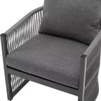 MAYEERTY Modern Gray Curved Aluminum Lounge Chair, Rope-Weave Cushioned Chair for Outdoor Living
