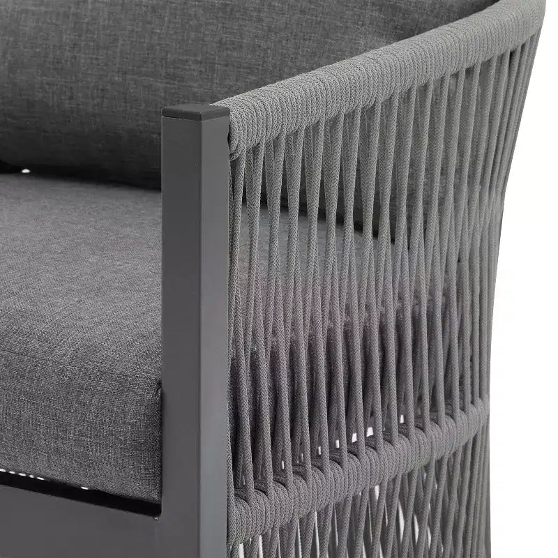 MAYEERTY Modern Gray Curved Aluminum Lounge Chair, Rope-Weave Cushioned Chair for Outdoor Living
