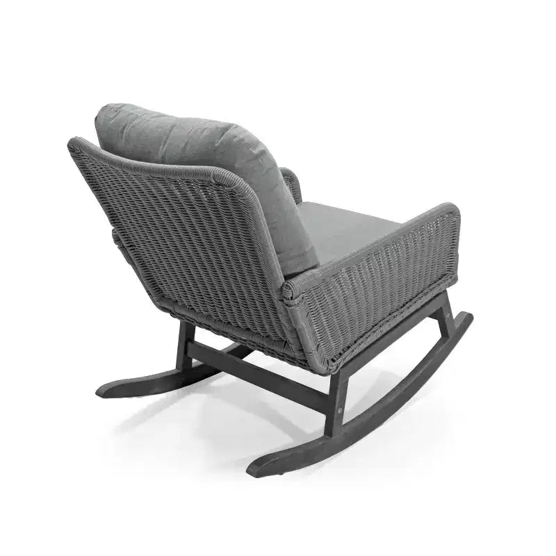 MAYEERTY Contemporary Beige Wicker Rocking Chair, Polyester Cushion Wooden Frame Chair for Patio Balcony Living Room
