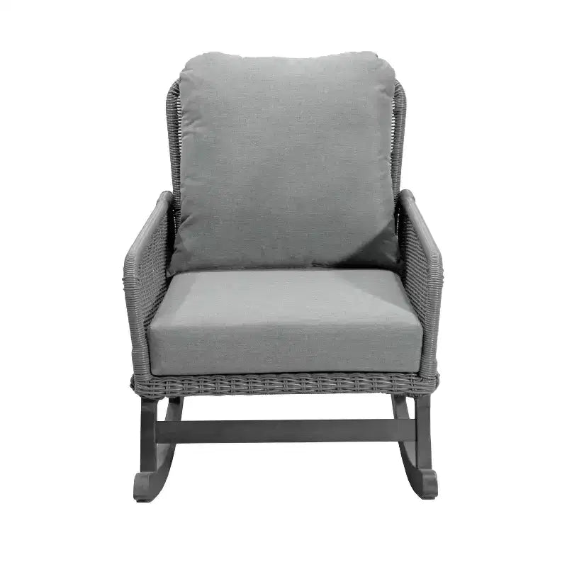 MAYEERTY Contemporary Beige Wicker Rocking Chair, Polyester Cushion Wooden Frame Chair for Patio Balcony Living Room