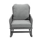 MAYEERTY Contemporary Beige Wicker Rocking Chair, Polyester Cushion Wooden Frame Chair for Patio Balcony Living Room