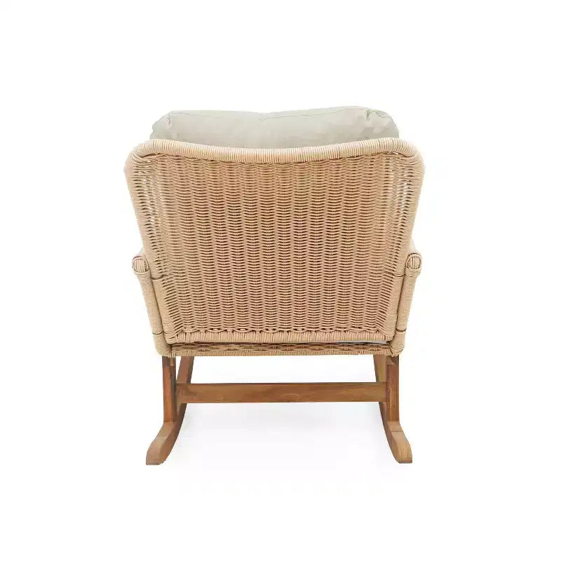MAYEERTY Contemporary Beige Wicker Rocking Chair, Polyester Cushion Wooden Frame Chair for Patio Balcony Living Room
