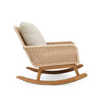 MAYEERTY Contemporary Beige Wicker Rocking Chair, Polyester Cushion Wooden Frame Chair for Patio Balcony Living Room
