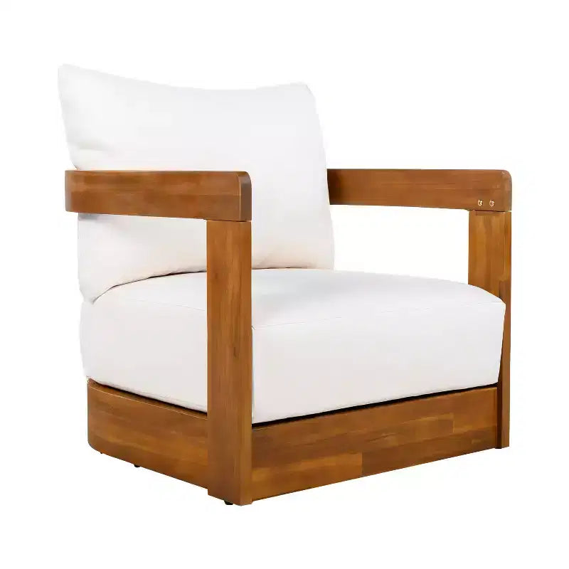 MAYEERTY Premium Acacia Wood Outdoor Club Chair, Curved Tub Design Water-Resistant Cushion All-Weather Chair
